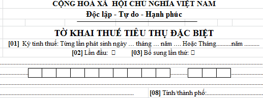 Tờ khai thuế tiêu thụ đặc biệt Mẫu số 01/TTĐB 