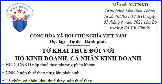 Tờ khai thuế khoán mẫu số 01/CNKD