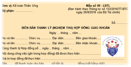 Mẫu biên bản thanh lý hợp đồng giao khoán theo Thông tư 200, 133