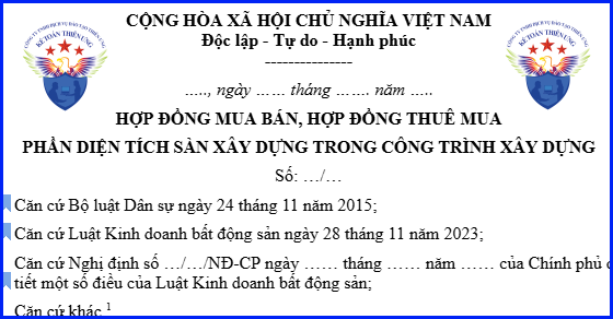 Mẫu hợp đồng mua bán cho thuê sàn xây dựng công trình giáo dục y tế thể thao theo nghị định 96/2024/NĐ-CP