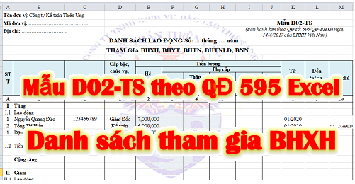 Mẫu D02-TS Danh sách tham gia BHXH theo QĐ 595 file Excel