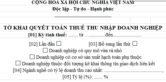 Tờ khai quyết toán thuế thu nhập doanh nghiệp Mẫu 03/TNDN