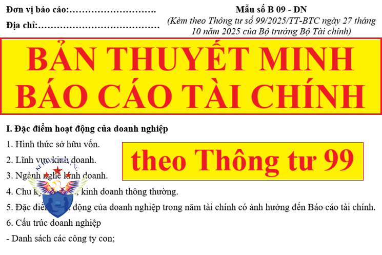 Mẫu thuyết minh báo cáo tài chính theo Thông tư 99