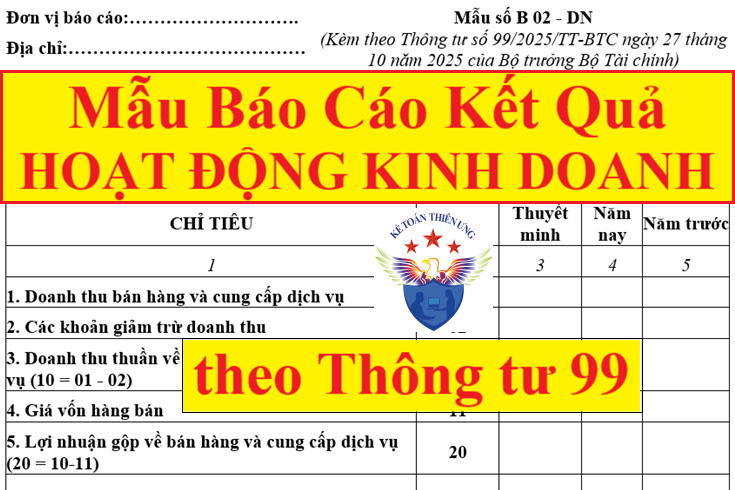 Mẫu báo cáo kết quả hoạt động kinh doanh theo Thông tư 99
