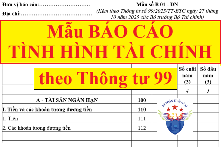 Mẫu Báo cáo tình hình tài chính theo Thông tư 99