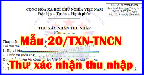 Thư xác nhận thu nhập mới nhất Mẫu 20/TXN-TNCN