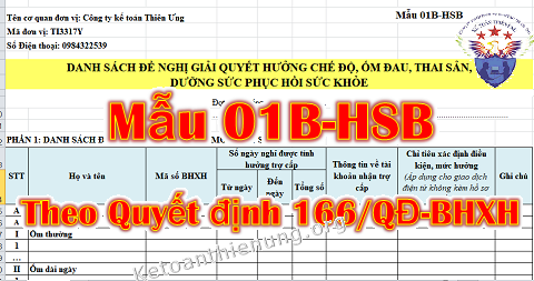 Mẫu 01B-HSB theo Quyết định 166 Excel 2020 mới nhất